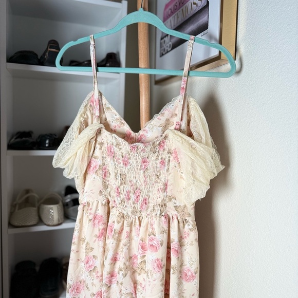 Cider NWT Floral Cream & Pink Off-Shoulder Princess Lace Dress Women’s Size 0XL - Picture 7 of 9